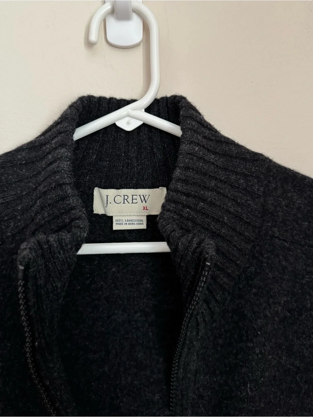 J.Crew Men’s XL 100% Lambswool Full Zip Sweater Charcoal Gray Mock Neck